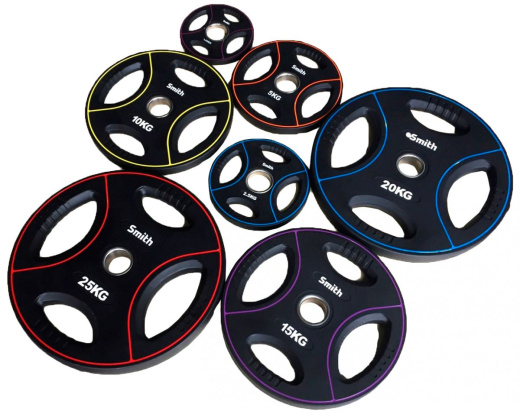 Диск для штанги c 4-м хватом, полиуретановый, втулка из нержавеющей стали, Smith PUWP12 25 кг - фото 2