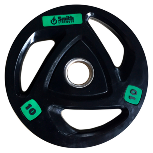 Диск для штанги c 3-м хватом, обрезиненный, втулка из нержавеющей стали, Smith WP085 10 кг - фото 1
