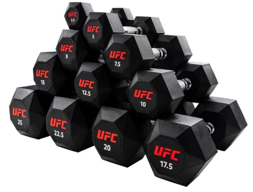 Комплект обрезиненных октогональных гантелей 10 пар от 2,5 до 25 кг. UFC - фото 1