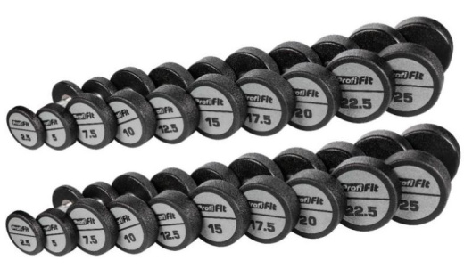 Гантельный ряд полиуретановый LEVEL (шаг 2,5 кг, 10 пар) 2,5-25 кг Profi-Fit