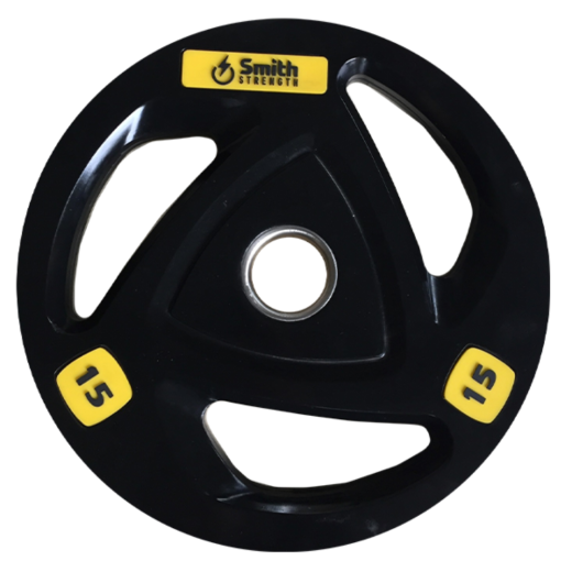 Диск для штанги c 3-м хватом, обрезиненный, втулка из нержавеющей стали, Smith WP085 15 кг