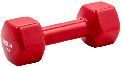 Гантель в виниловой оболочке Profi-Fit 4 кг, форма шестигранник, красный - фото 1