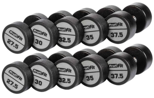Гантельный ряд полиуретановый LEVEL (шаг 2,5 кг, 5 пар) 27,5-37,5 кг Profi-Fit