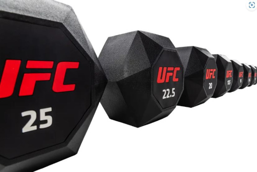 Комплект обрезиненных октогональных гантелей 10 пар от 2,5 до 25 кг. UFC - фото 2