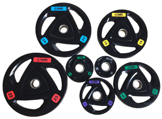 Диск для штанги c 3-м хватом, обрезиненный, втулка из нержавеющей стали, Smith WP085 5 кг - фото 2