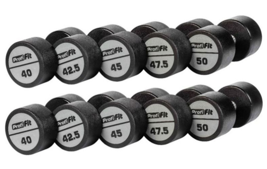 Гантельный ряд полиуретановый LEVEL (шаг 2,5 кг, 5 пар) 40-50 кг Profi-Fit